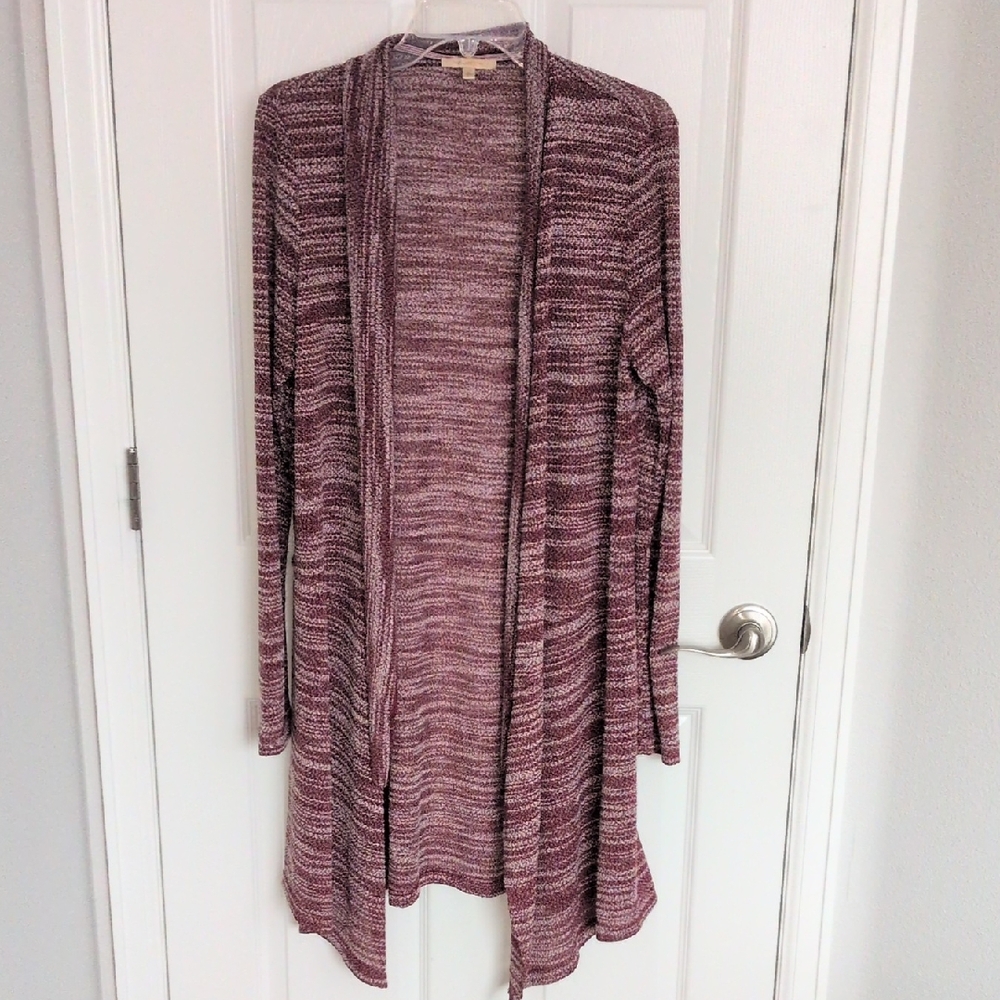 Skies Are Blue Open Front Burgundy & White Cardigan - L